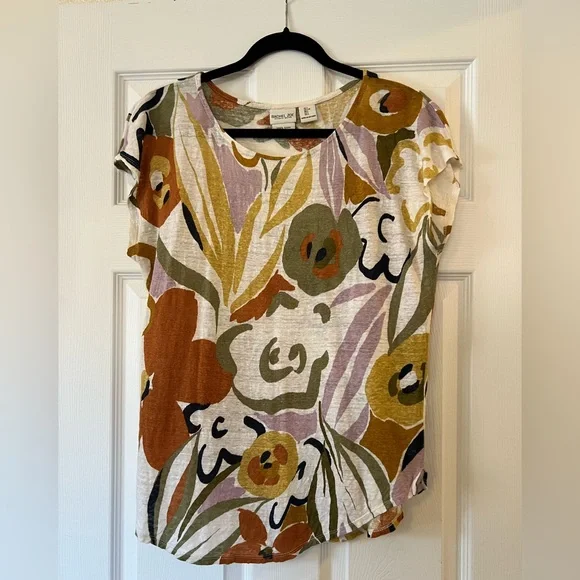 Rachel Zoe linen floral top size Large - Picture 1 of 6